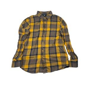 Volcom Shirt Men's Medium Yellow Gray Plaid Cotton Long Sleeve Button-Up Classic